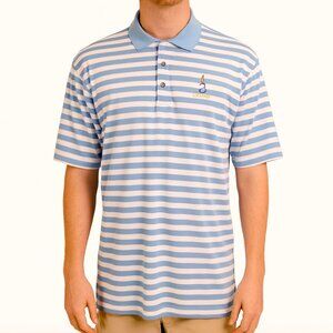 FootJoy Polo Golf Shirt Blue White Stripe Three Lakes Logo Coastal Classic XL